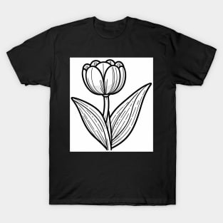 Black And White Tulip Design T-Shirt